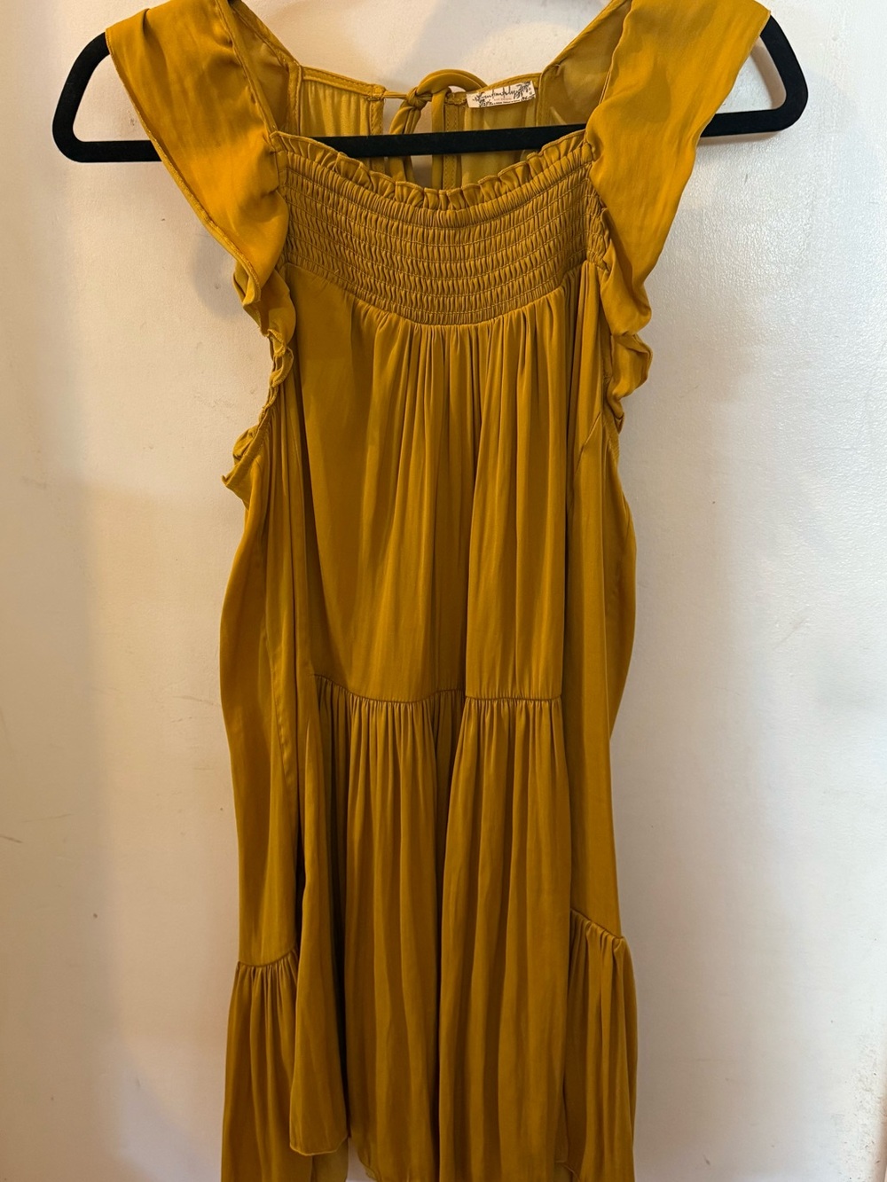 Free People Mustard Ruffle Tiered Midi Dress